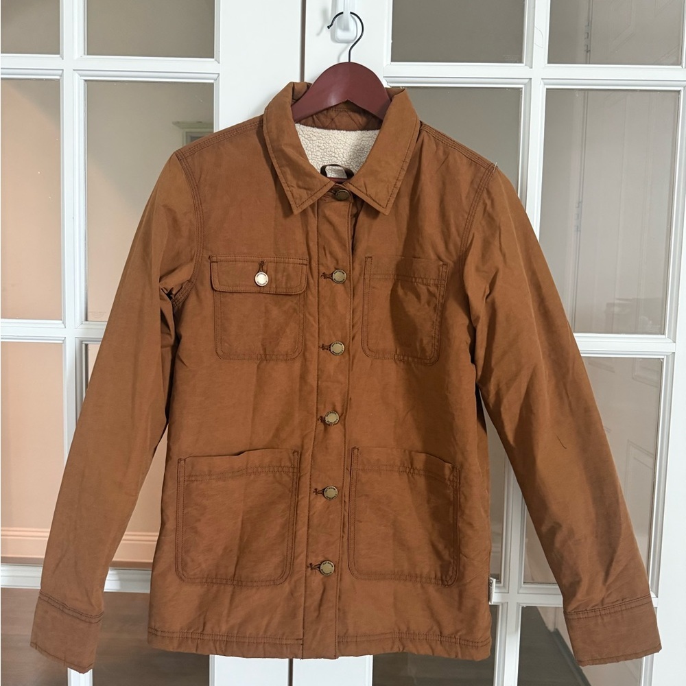 Outdoor Research Tan Jacket with White sherpa Lining Button down